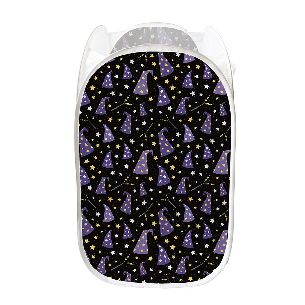 Wizard Hat Pattern Print Mesh Laundry Hamper