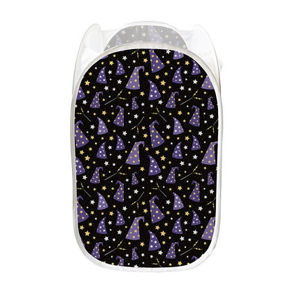 Wizard Hat Pattern Print Mesh Laundry Hamper