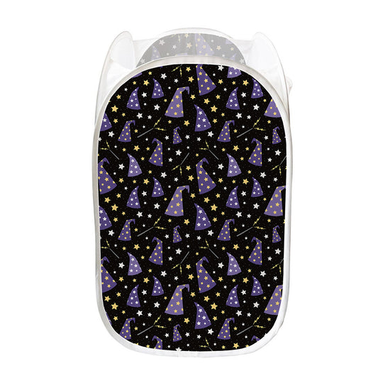 Wizard Hat Pattern Print Mesh Laundry Hamper