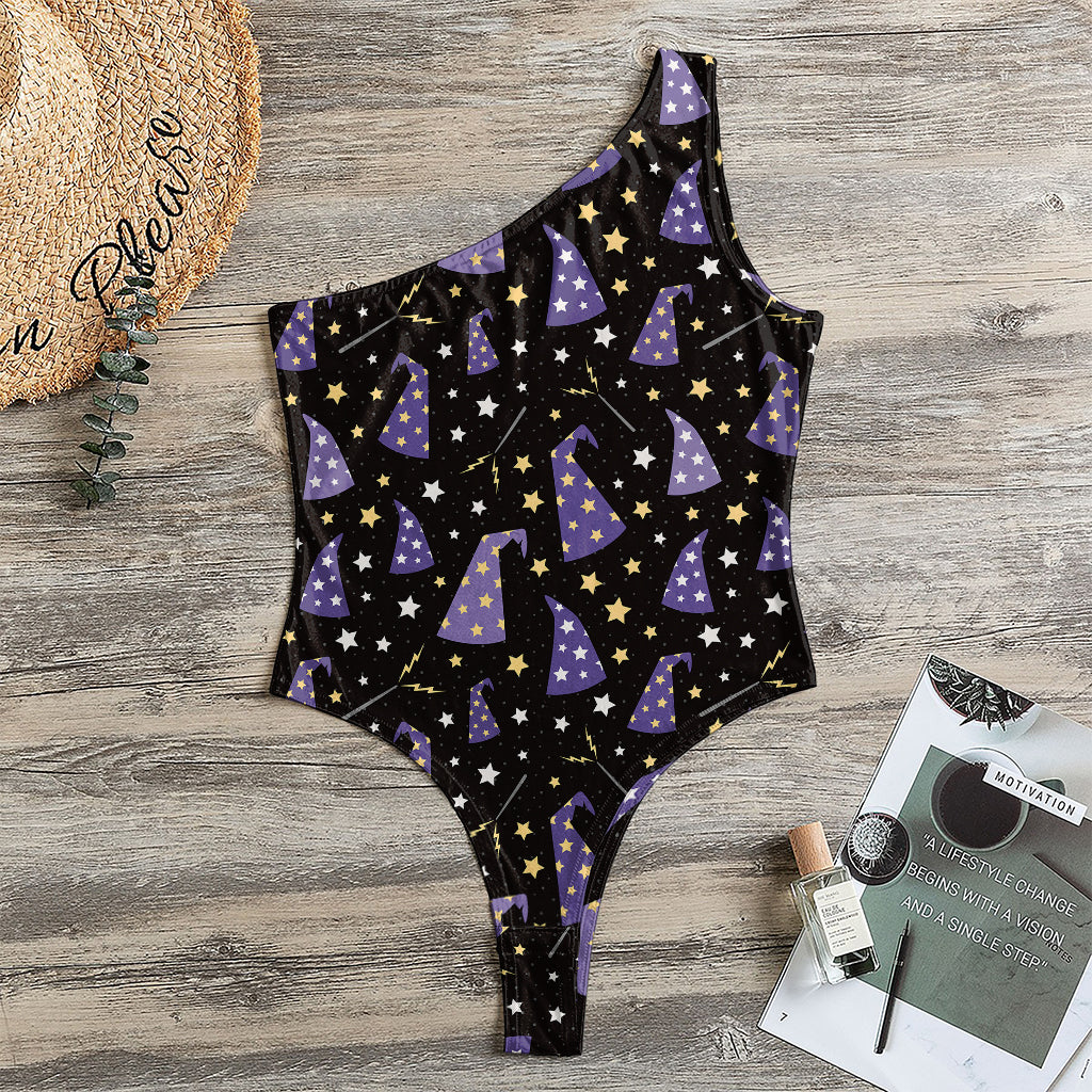 Wizard Hat Pattern Print One Shoulder Bodysuit