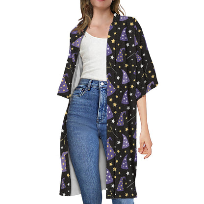 Wizard Hat Pattern Print Open Front Beach Cover Up