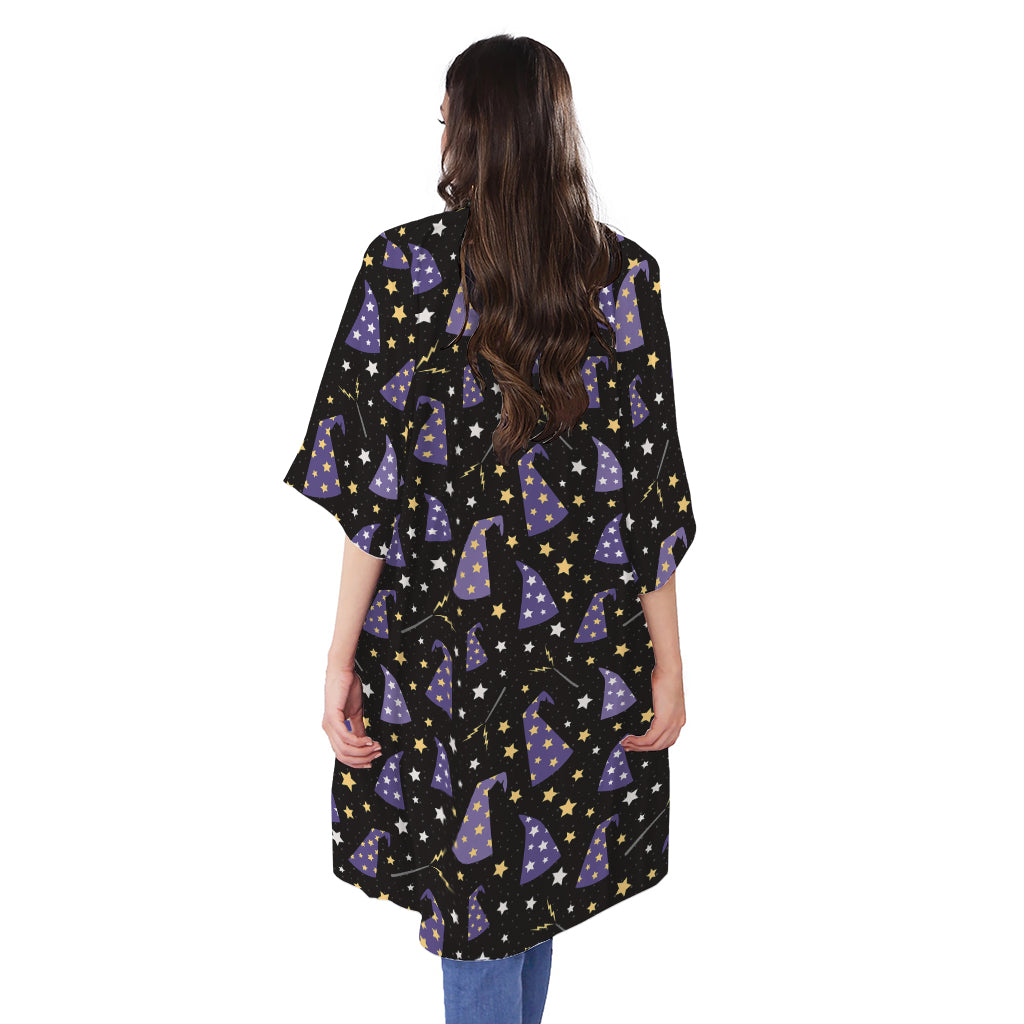 Wizard Hat Pattern Print Open Front Beach Cover Up