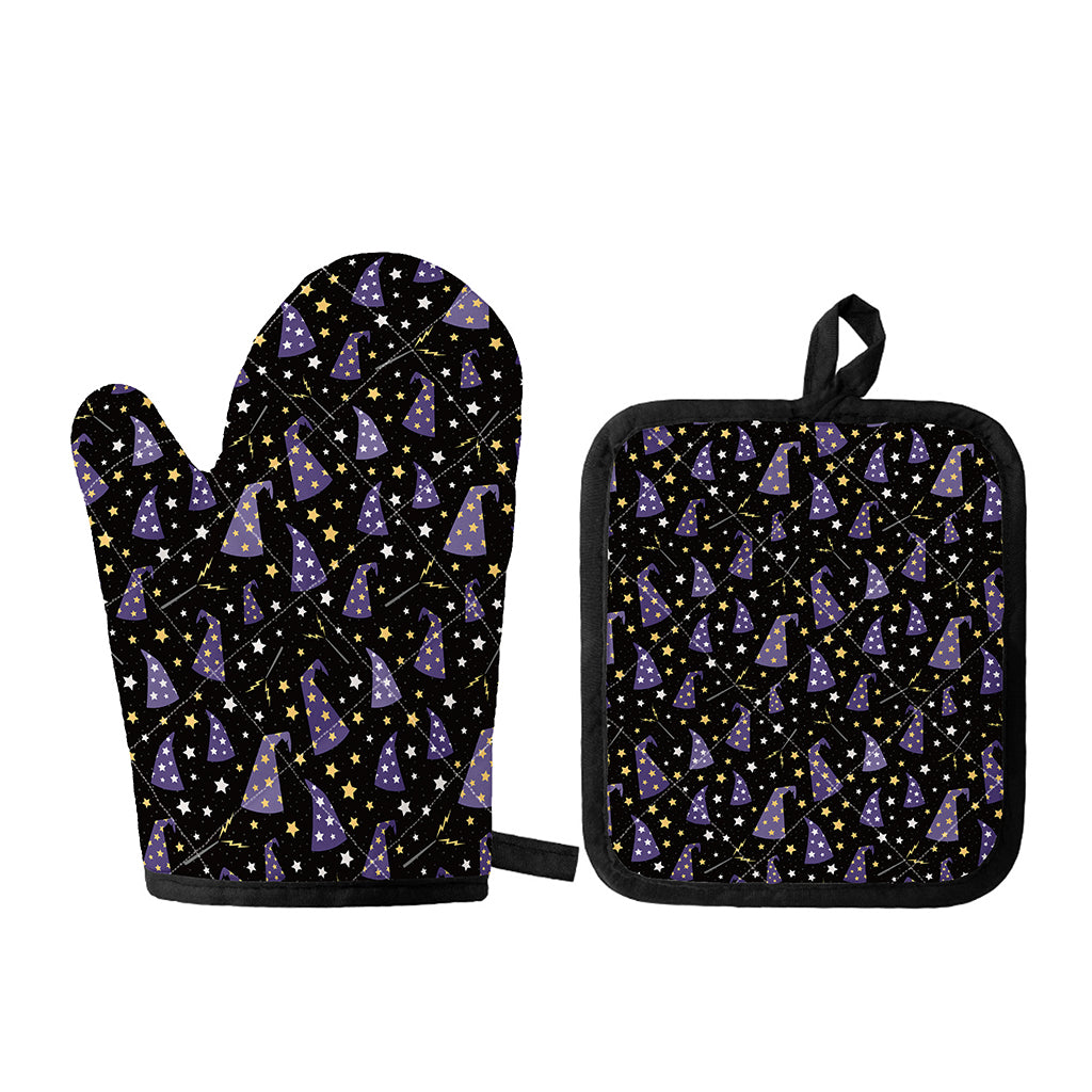 Wizard Hat Pattern Print Oven Mitt And Pot Holder Set