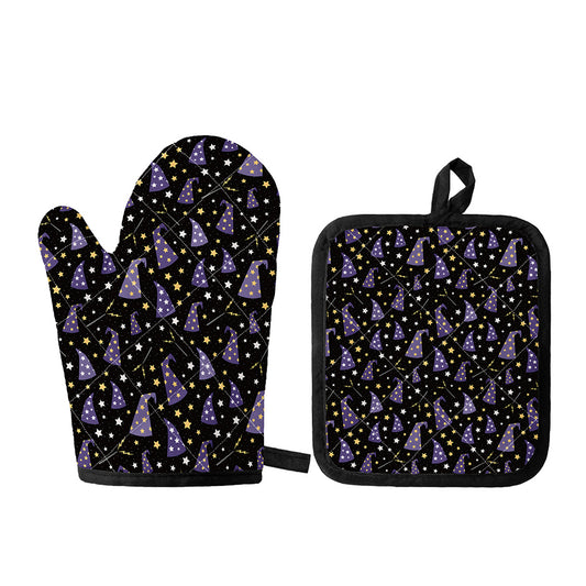 Wizard Hat Pattern Print Oven Mitt And Pot Holder Set