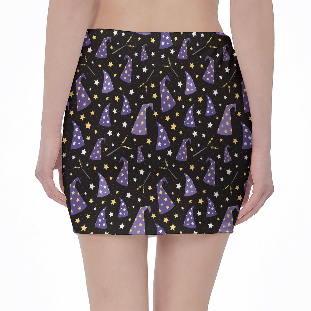 Wizard Hat Pattern Print Pencil Mini Skirt