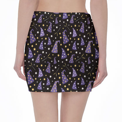Wizard Hat Pattern Print Pencil Mini Skirt