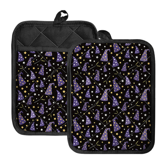 Wizard Hat Pattern Print Pot Holders With Pocket