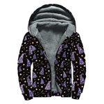 Wizard Hat Pattern Print Sherpa Lined Zip Up Hoodie