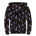 Wizard Hat Pattern Print Sherpa Lined Zip Up Hoodie