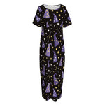 Wizard Hat Pattern Print Short Sleeve Long Nightdress