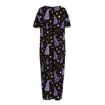 Wizard Hat Pattern Print Short Sleeve Long Nightdress