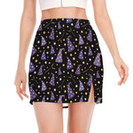 Wizard Hat Pattern Print Side Slit Mini Skirt