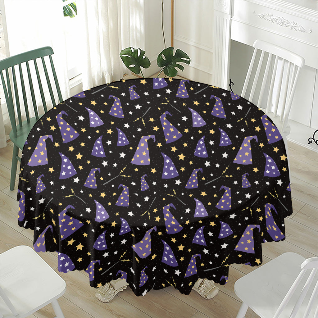Wizard Hat Pattern Print Waterproof Round Tablecloth