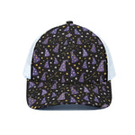 Wizard Hat Pattern Print White Mesh Trucker Cap