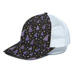 Wizard Hat Pattern Print White Mesh Trucker Cap