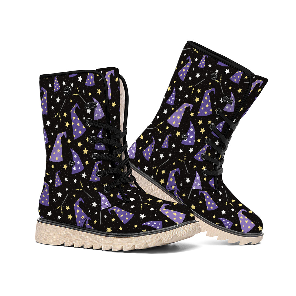 Wizard Hat Pattern Print Winter Boots