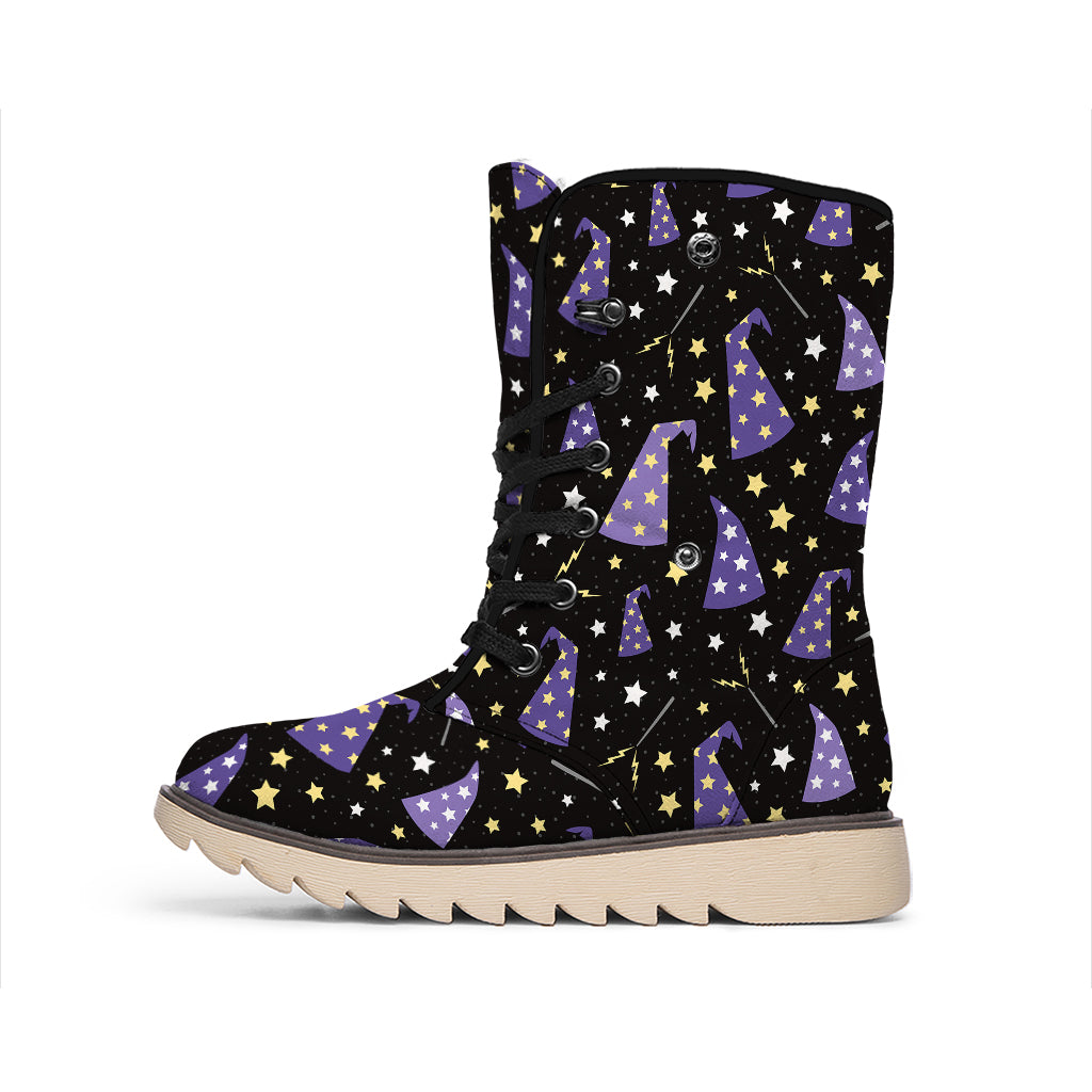 Wizard Hat Pattern Print Winter Boots