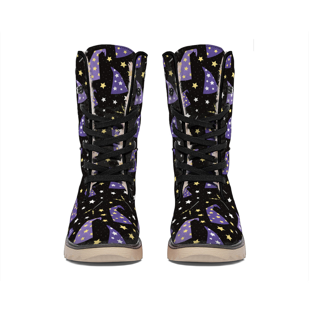 Wizard Hat Pattern Print Winter Boots