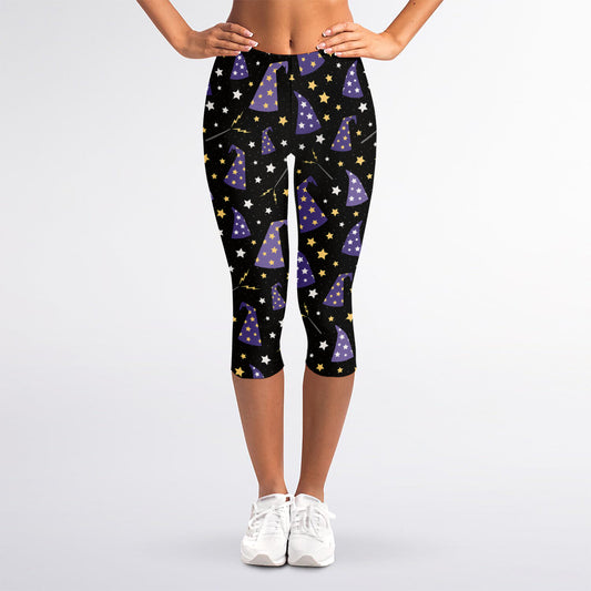 Wizard Hat Pattern Print Women's Capri Leggings