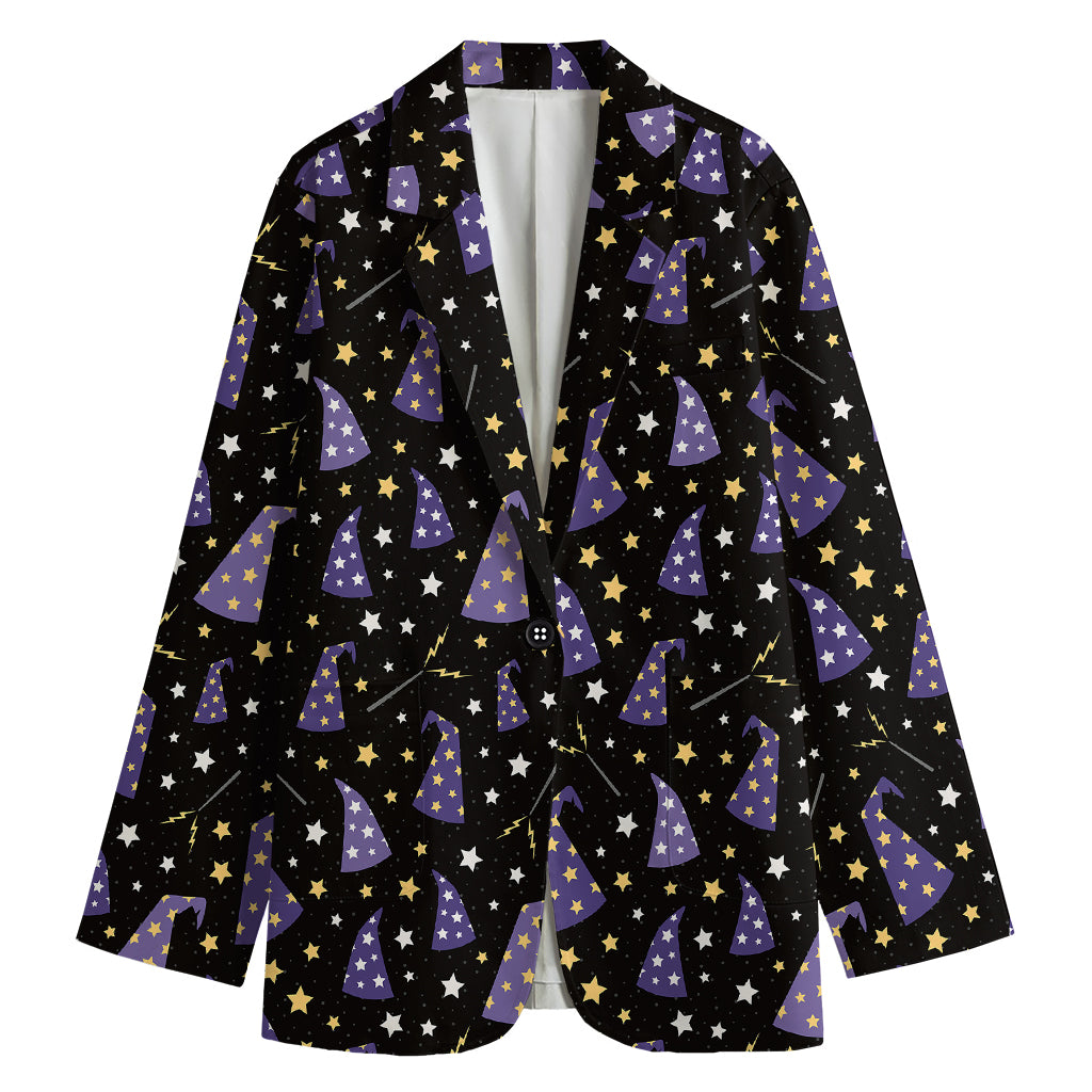 Wizard Hat Pattern Print Women's Cotton Blazer