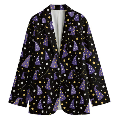 Wizard Hat Pattern Print Women's Cotton Blazer