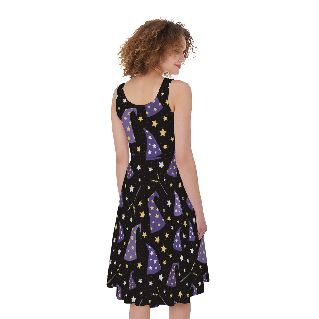 Wizard Hat Pattern Print Women's Sleeveless Dress