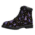 Wizard Hat Pattern Print Padded Collar Lace Up Boots