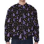Wizard Hat Pattern Print Zip Sleeve Bomber Jacket