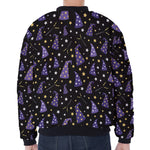 Wizard Hat Pattern Print Zip Sleeve Bomber Jacket