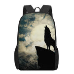 Wolf Howling At The Full Moon Print 17 Inch Backpack