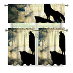 Wolf Howling At The Full Moon Print 3 Piece Kitchen Curtains