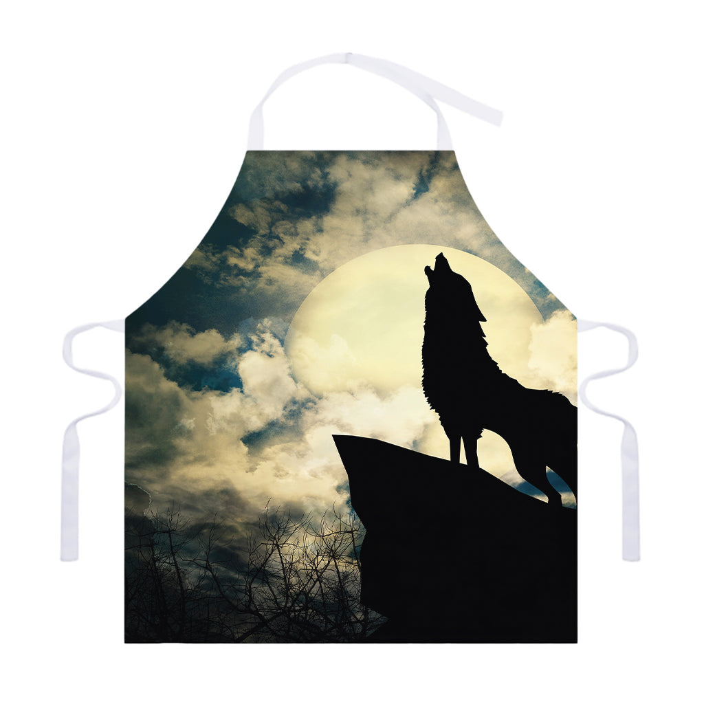 Wolf Howling At The Full Moon Print Adjustable Apron