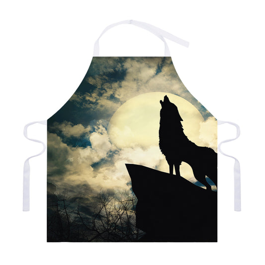 Wolf Howling At The Full Moon Print Adjustable Apron