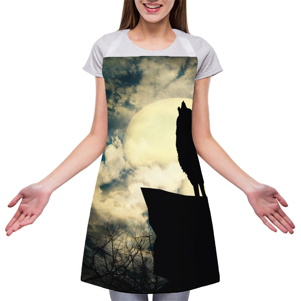 Wolf Howling At The Full Moon Print Adjustable Apron