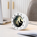 Wolf Howling At The Full Moon Print Alarm Clock