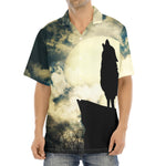 Wolf Howling At The Full Moon Print Aloha Shirt