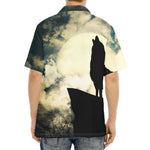 Wolf Howling At The Full Moon Print Aloha Shirt