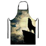 Wolf Howling At The Full Moon Print Bib Apron With Pocket