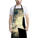 Wolf Howling At The Full Moon Print Bib Apron With Pocket