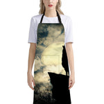 Wolf Howling At The Full Moon Print Bib Apron With Pocket