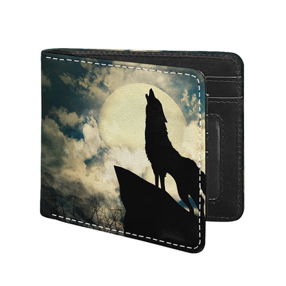 Wolf Howling At The Full Moon Print Bifold Wallet