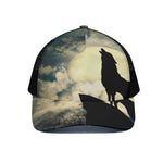 Wolf Howling At The Full Moon Print Black Mesh Trucker Cap