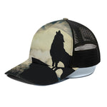 Wolf Howling At The Full Moon Print Black Mesh Trucker Cap