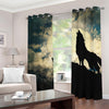 Wolf Howling At The Full Moon Print Blackout Grommet Curtains