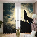 Wolf Howling At The Full Moon Print Blackout Pencil Pleat Curtains