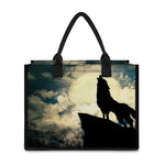 Wolf Howling At The Full Moon Print Canvas Tote Bag