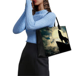 Wolf Howling At The Full Moon Print Canvas Tote Bag
