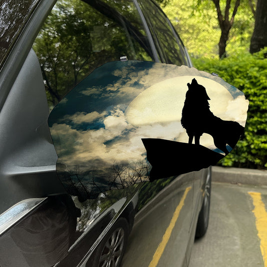 Wolf Howling At The Full Moon Print Car Side Mirror Covers