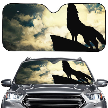 Wolf Howling At The Full Moon Print Car Windshield Sun Shade