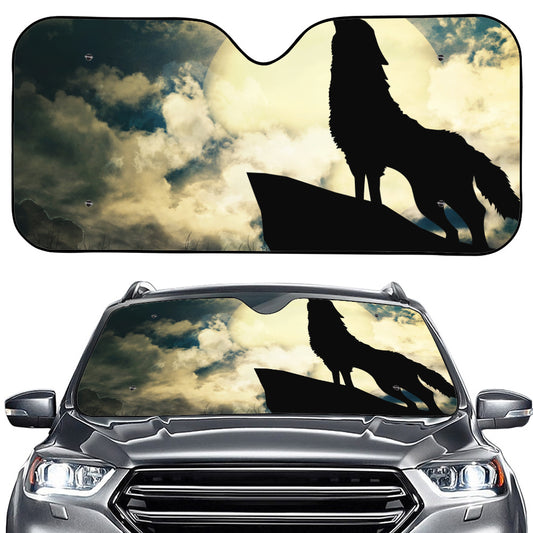 Wolf Howling At The Full Moon Print Car Windshield Sun Shade